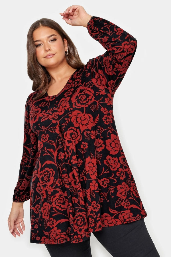 Büyük Beden V Yaka Uzun Kollu Bilekleri Lastikli Eteği Fırfırlı Likralı Bluz 321230 Vervegrand