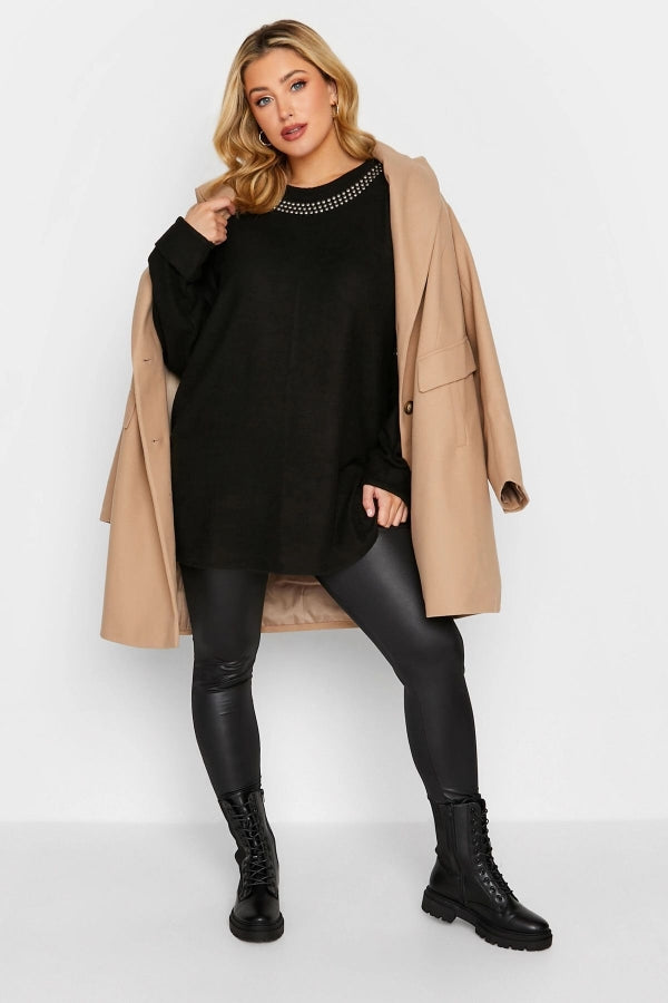 Büyük Beden Bisiklet Yaka Uzun Kollu Zımba Detaylı Bluz 301371 Vervegrand