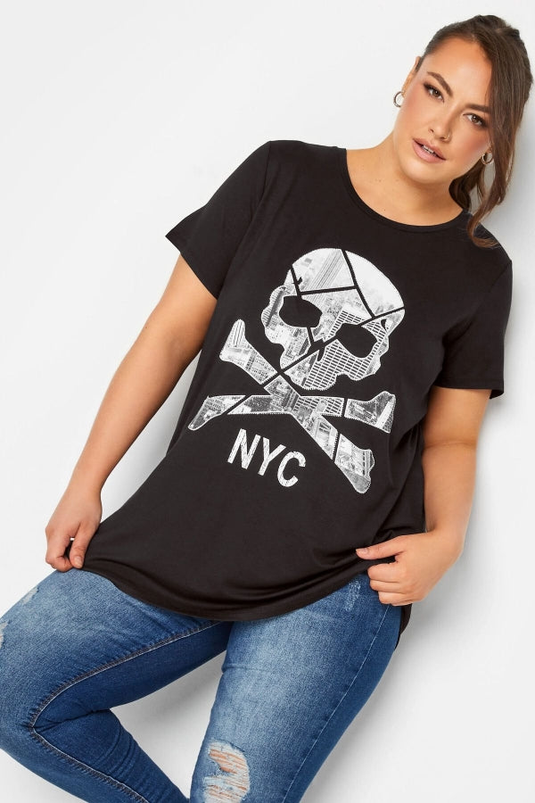 Büyük Beden Bisiklet Yaka Kısa Kollu Baskılı Uzun T-shirt 302116 Vervegrand