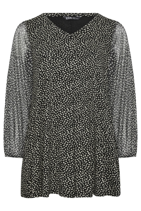 Büyük Beden Uzun Kolları Tül Detaylı Pileli V Yaka Bluz 302826 Vervegrand