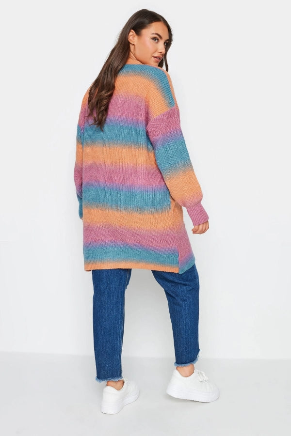 Büyük Beden Renk Geçişli Uzun Kollu Midi Boy Triko Hırka 302313 Vervegrand