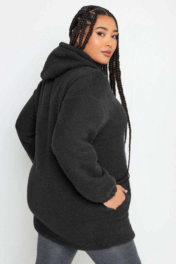 Büyük Beden Uzun Kollu Kapüşonlu Yumuşak Dokulu Polar Sweatshirt 302778 Vervegrand