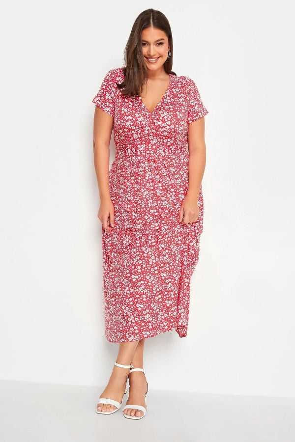 Büyük Beden Desenli V Yaka Midi Boy Yarım Kollu Elbise 302371 Vervegrand