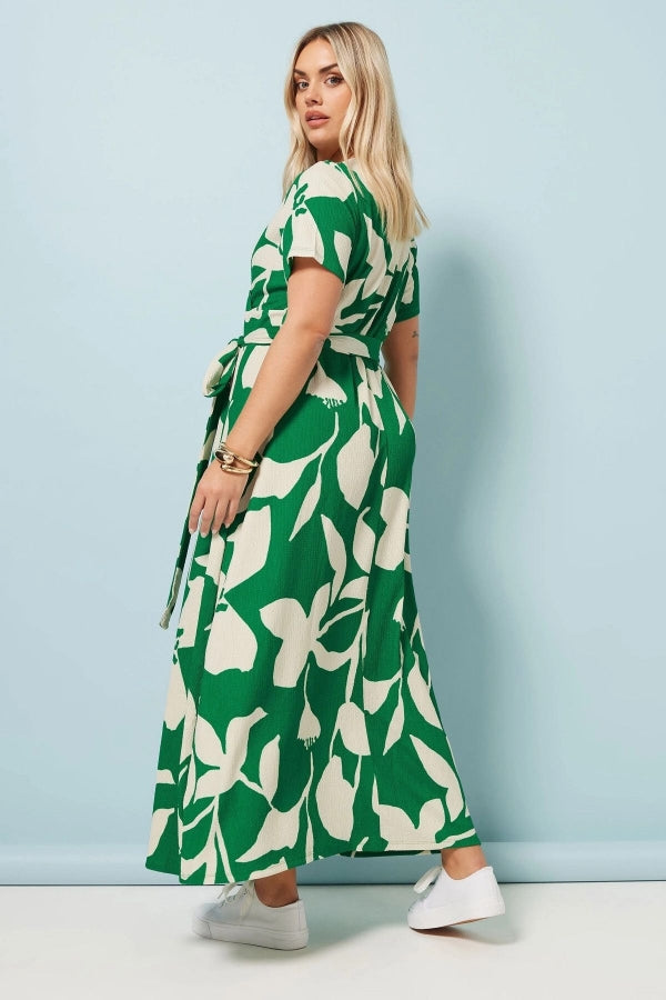 Büyük Beden V Yaka Çiçek Desenli Bürümcük Kumaş Elbise 304074 Vervegrand