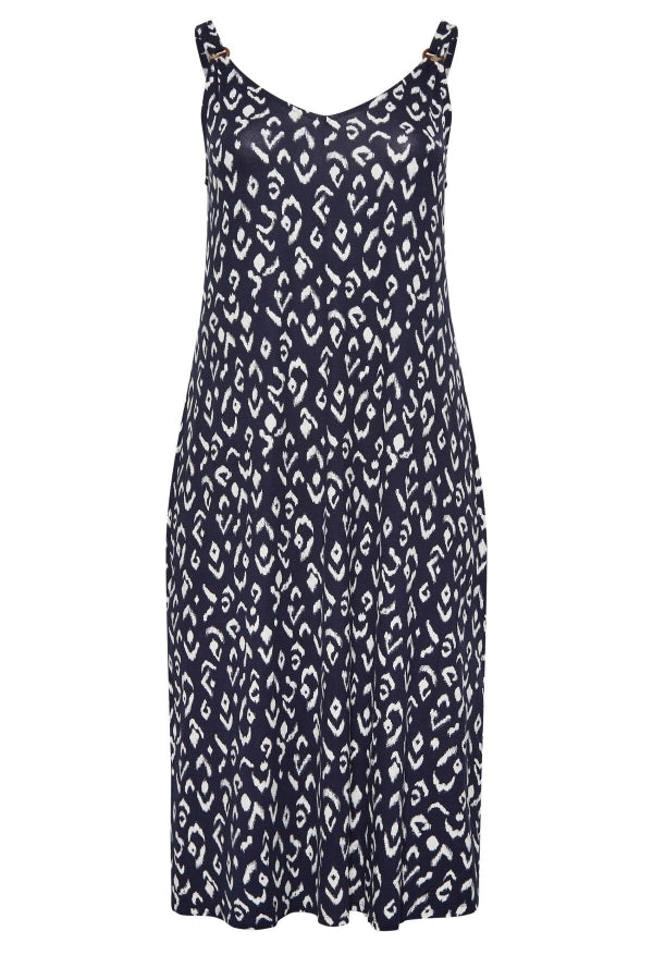 Büyük Beden Askılı Yırtmaç Detaylı Desenli Midi Boy Elbise 150329 Vervegrand