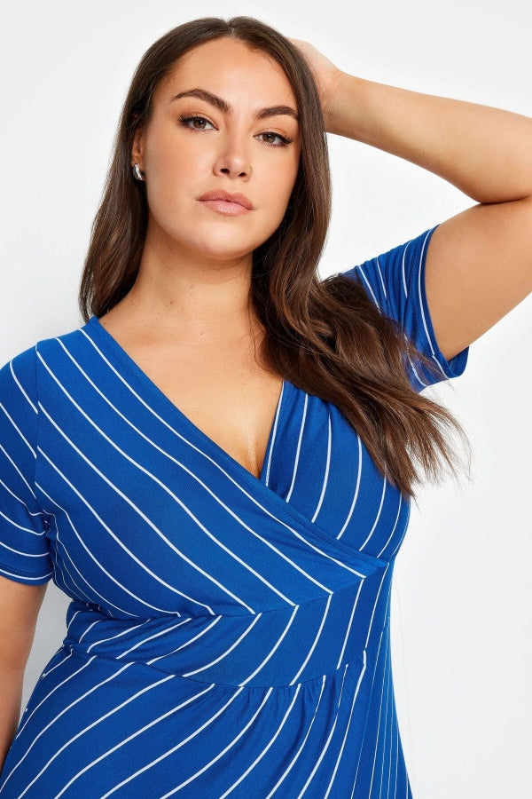 Büyük Beden V Yaka Kısa Kollu Likralı Anvelop Elbise 303032 Vervegrand