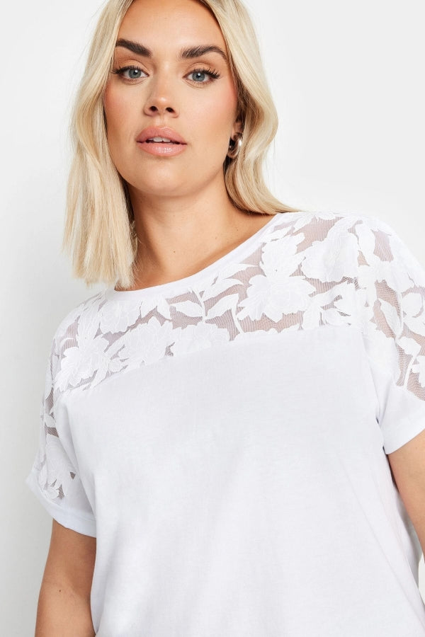 Büyük Beden Bisiklet Yaka Tül Detaylı Kısa Kollu T-shirt 321926 Vervegrand