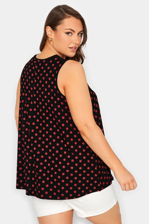 Büyük Beden Sıfır Kol Bisiklet Yaka Puantiye Desenli Bluz 302252 Vervegrand