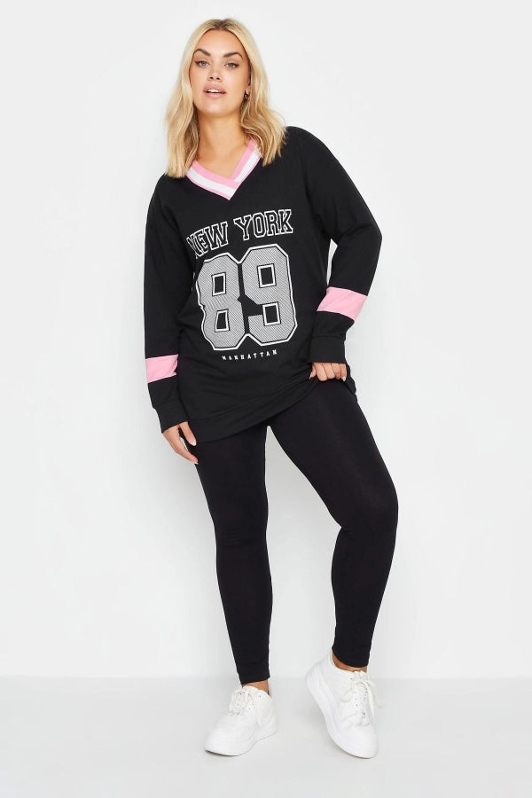 Büyük Beden V Yaka Uzun Kollu Baskılı Sweatshirt 303004 Vervegrand