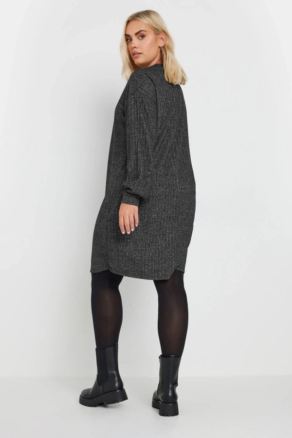 Büyük Beden Yumuşak Kumaş Yakası Fermuarlı Fitilli Tunik Elbise 322179 Vervegrand