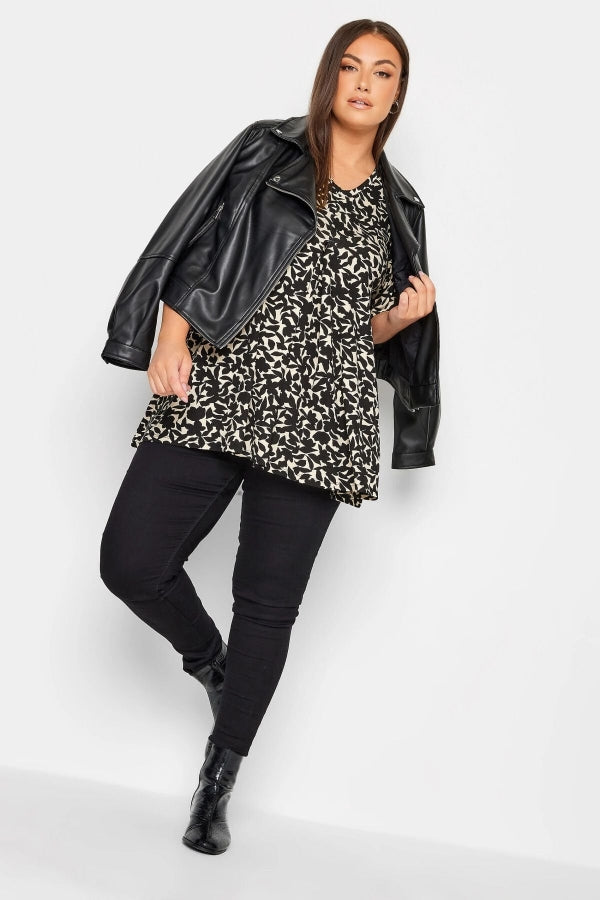 Büyük Beden V Yaka Desenli Asimetrik Kesim Likralı Bluz 321133 Vervegrand