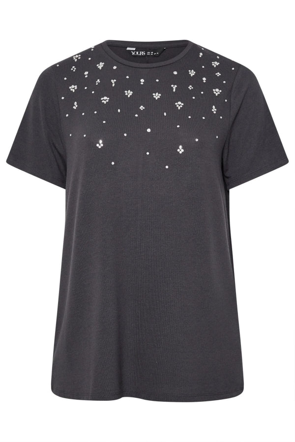 Büyük Beden Bisiklet Yakası Taş İşlemeli Kısa Kollu T-shirt 322289 Vervegrand