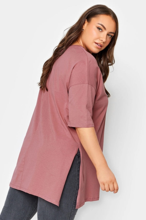 Büyük Beden Yırtmaç Detaylı Kalp Desenli Bisiklet Yaka Yarım Kol Bluz 321121 Vervegrand