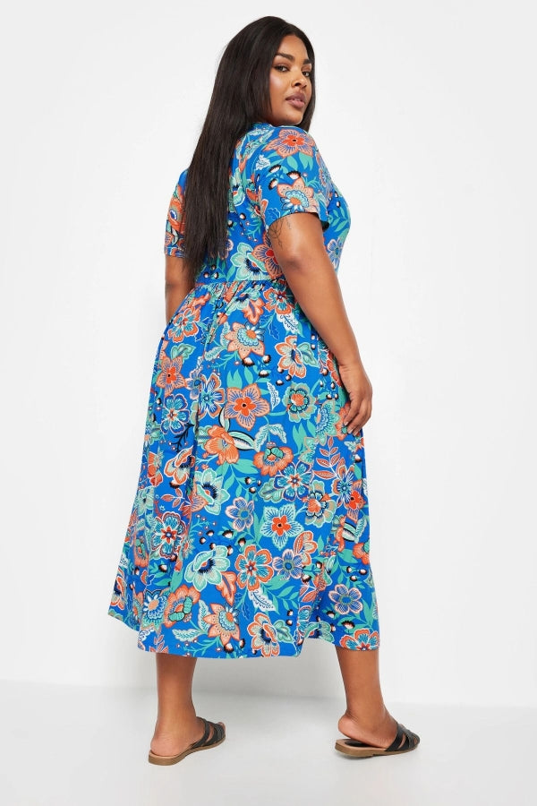 Büyük Beden Bisiklet Yaka Çiçek Desenli Midi Boy Elbise 137850 Vervegrand