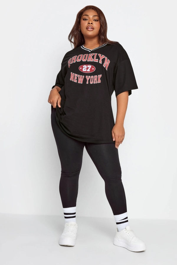 Büyük Beden Önü Baskılı V Yaka Yarım Kollu Uzun Kesim T-Shirt 302506 Vervegrand