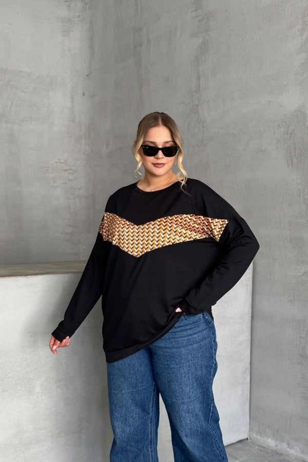 Büyük Beden Bisiklet Yaka Uzun Kollu Önü Baskılı Sweatshirt 300282 Vervegrand