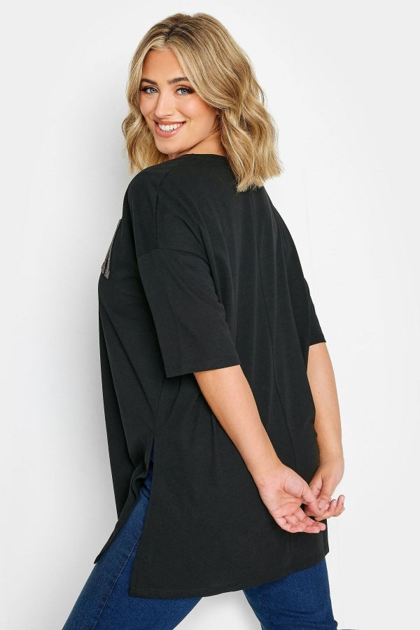 Büyük Beden Yırtmaç Detaylı Kabartma Detaylı Bisiklet Yaka Yarım Kollu T-shirt 302200 Vervegrand