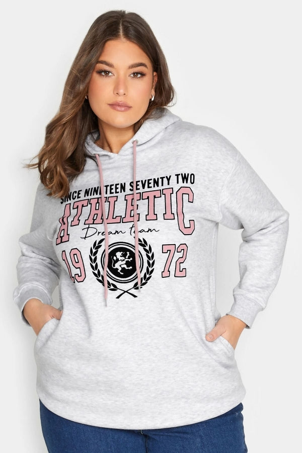Büyük Beden Kapüşonlu Önü Yazı Baskılı Cepli Sweatshirt 173597 Vervegrand