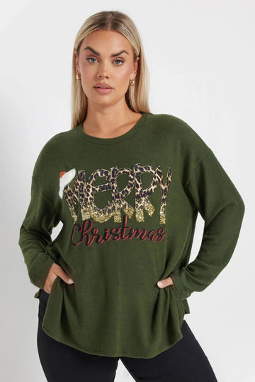 Büyük Beden Yılbaşı Temalı Yeşil Sweatshirt Ön Görünüm