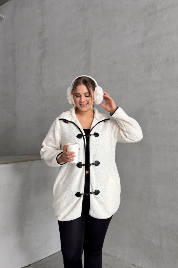 Büyük Beden Önü Kapamalı Cepli Uzun Kollu Peluş Mont 301816 Vervegrand