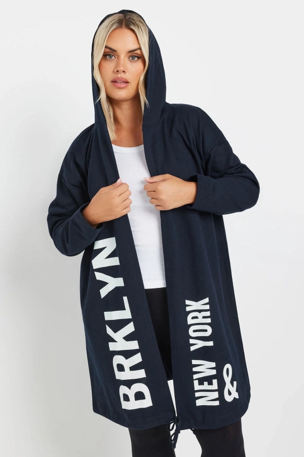 Büyük Beden Kapüşonlu Uzun Kollu Yazı Baskılı Cepsiz Hırka 303564 Vervegrand