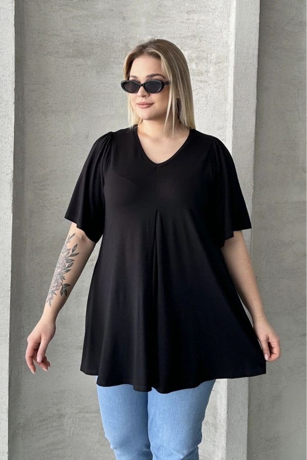 Büyük Beden İkili Paket V Yaka Desensiz Asimetrik Kesim Likralı Bluz 320315x2 Vervegrand