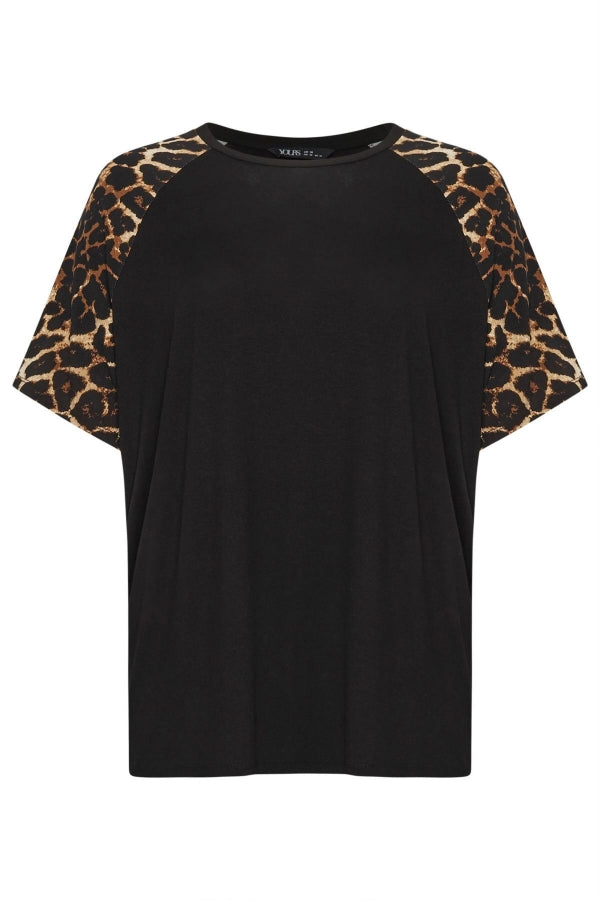 Büyük Beden Bisiklet Yaka Kısa Kolları Leopar Desenli T-Shirt 322115 Vervegrand