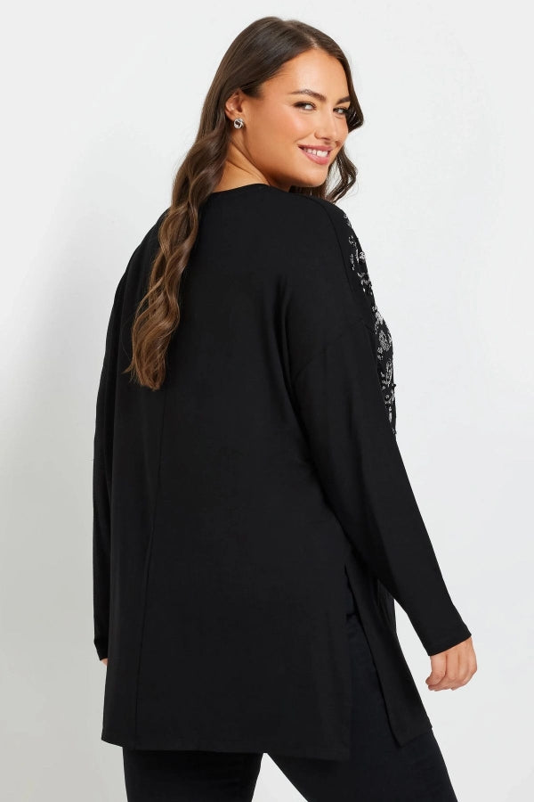 Büyük Beden Yırtmaçlı Payet İşlemeli Uzun Kollu İnce Bluz 322270 Vervegrand