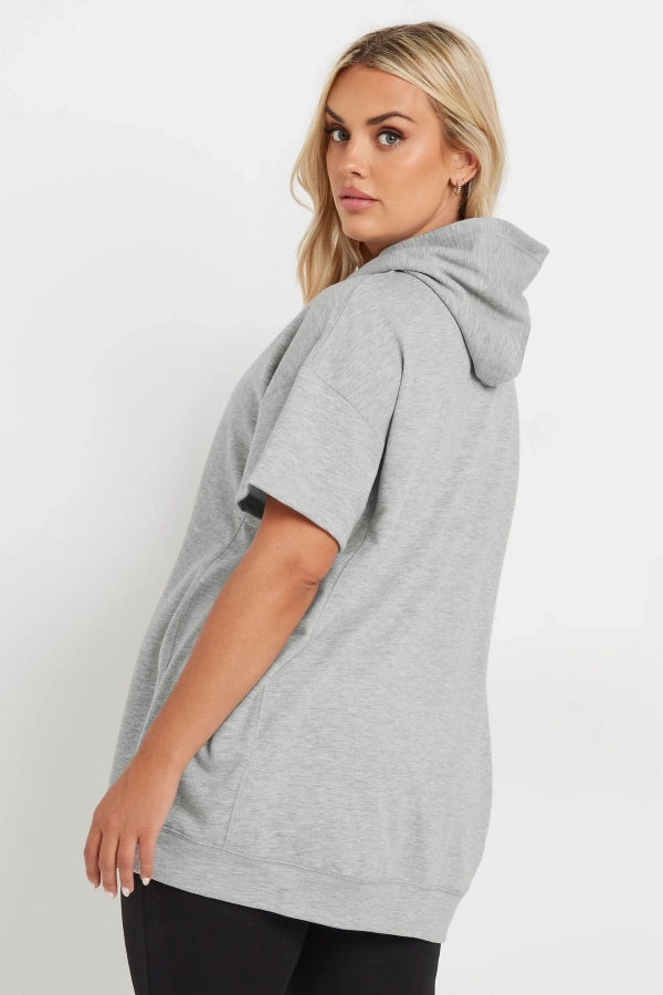Büyük Beden Kısa Kollu Kapüşonlu Sweatshirt 303553 Vervegrand