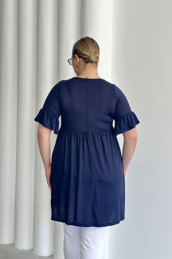 Büyük Beden Kol Detaylı Beli Lastikli Pileli Tunik T-shirt T42 Vervegrand