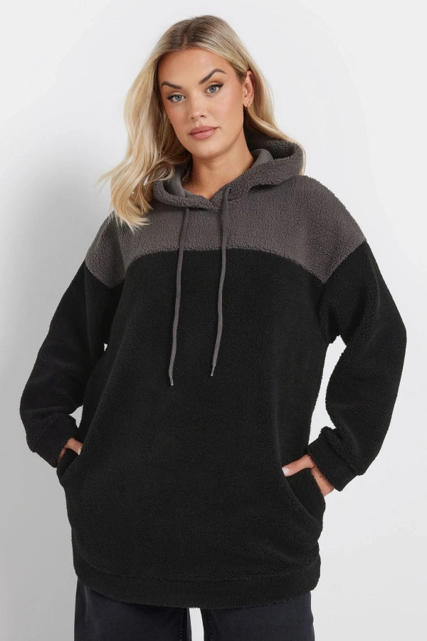 Büyük Beden Uzun Kollu Kapüşonlu ve Cepli Peluş Sweatshirt 303790 Vervegrand