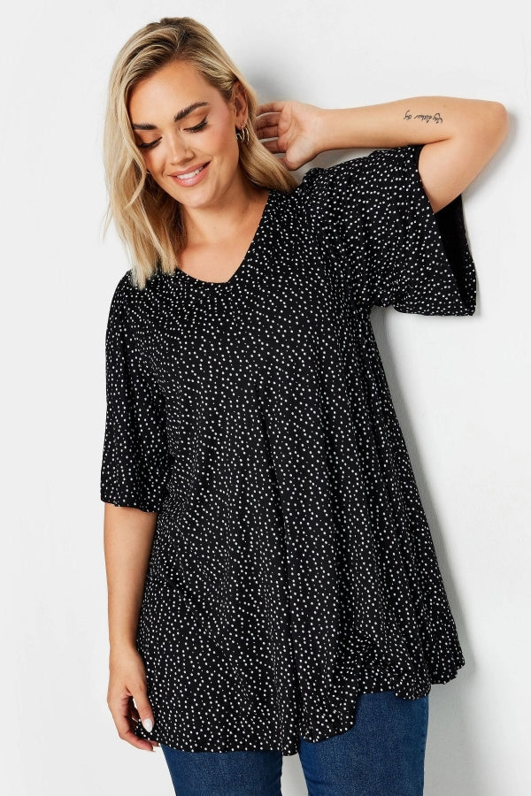 Büyük Beden V Yaka Desenli Asimetrik Kesim Likralı Bluz 303369 Vervegrand