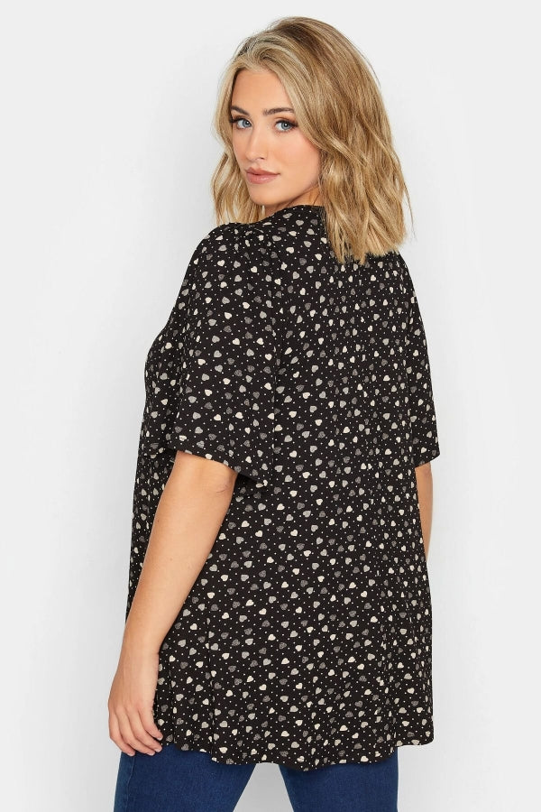 Büyük Beden V Yaka Desenli Asimetrik Kesim Likralı Bluz 302481 Vervegrand