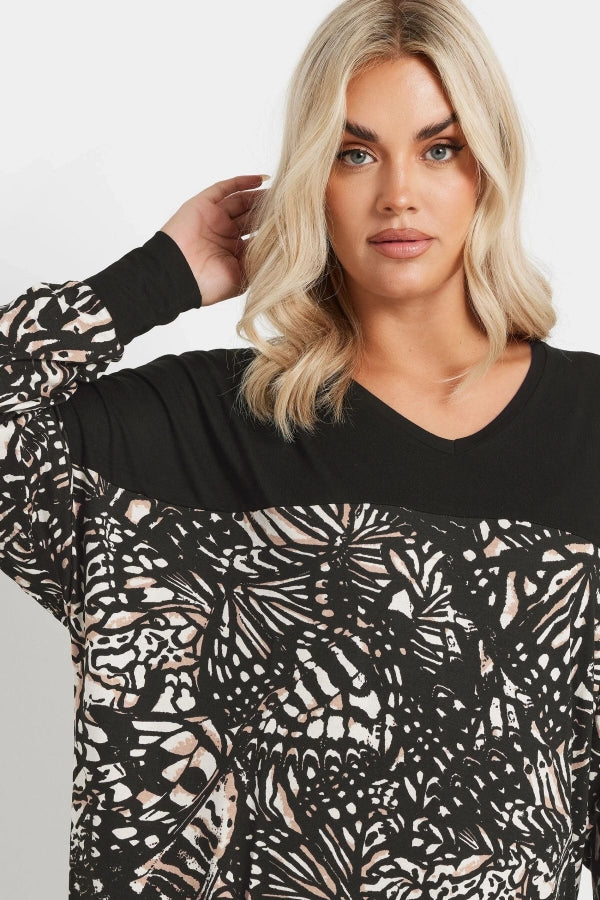 Büyük Beden V Yaka Uzun Kollu Bileği Lastikli Yırtmaçlı Bluz 303724 Vervegrand