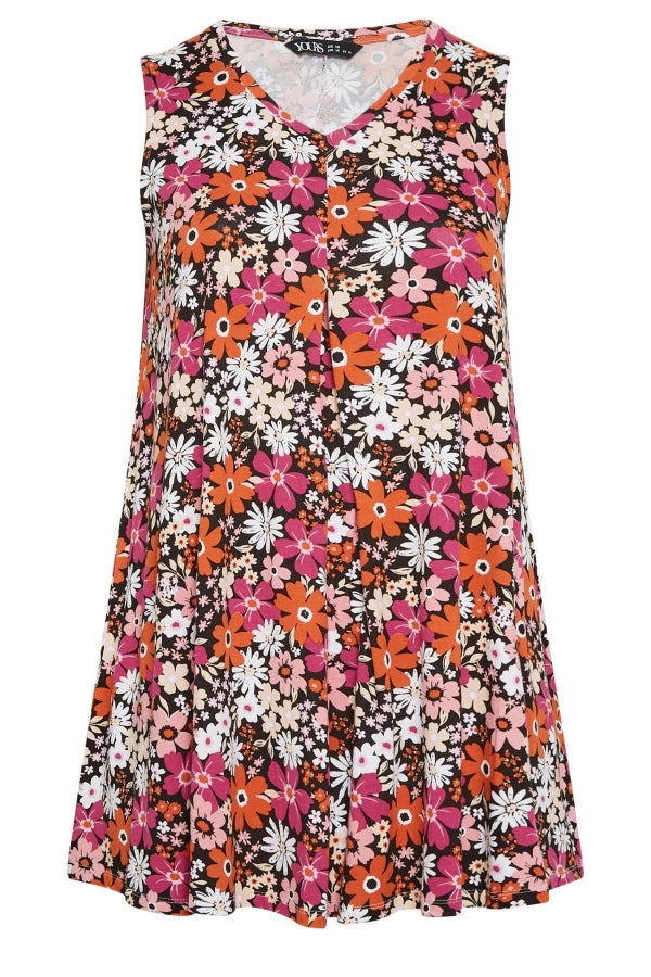 Büyük Beden Sıfır Kol V Yaka Çiçek Desenli Bluz 302385 Vervegrand