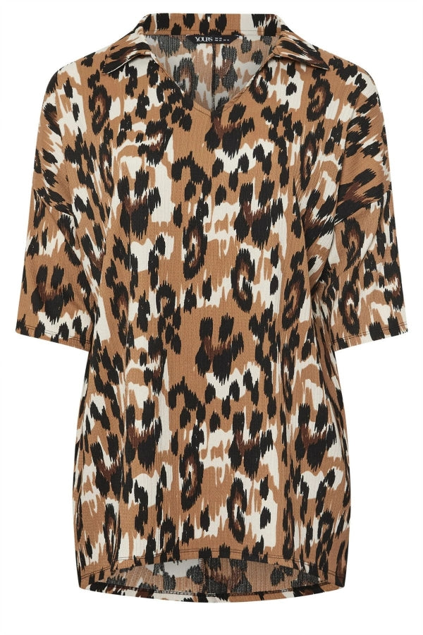 Büyük Beden Gömlek Yaka Yarım Kollu Asimetrik Etek Kesim Uzun Bluz 303633 Vervegrand