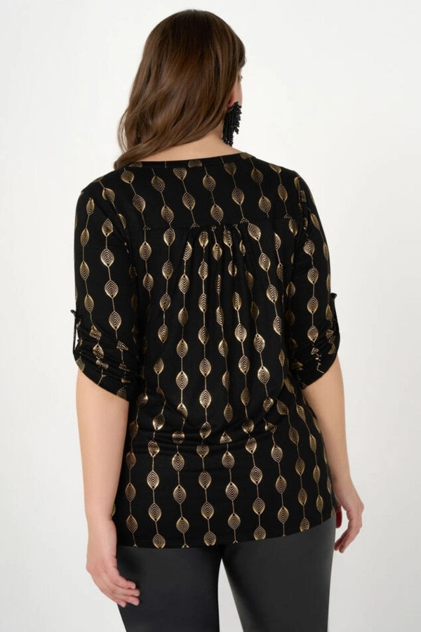 Büyük Beden V Yaka Çıtçıt Düğmeli Fakir Kol Uzun Kesim Bluz E15244 Vervegrand