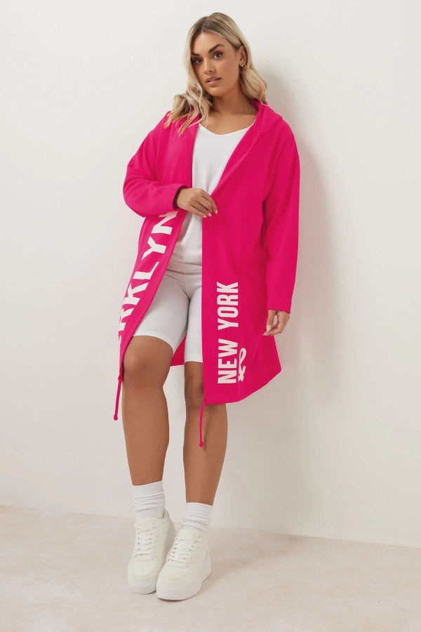 Büyük Beden Kapüşonlu Uzun Kollu Yazı Baskılı Cepsiz Hırka 303983 Vervegrand