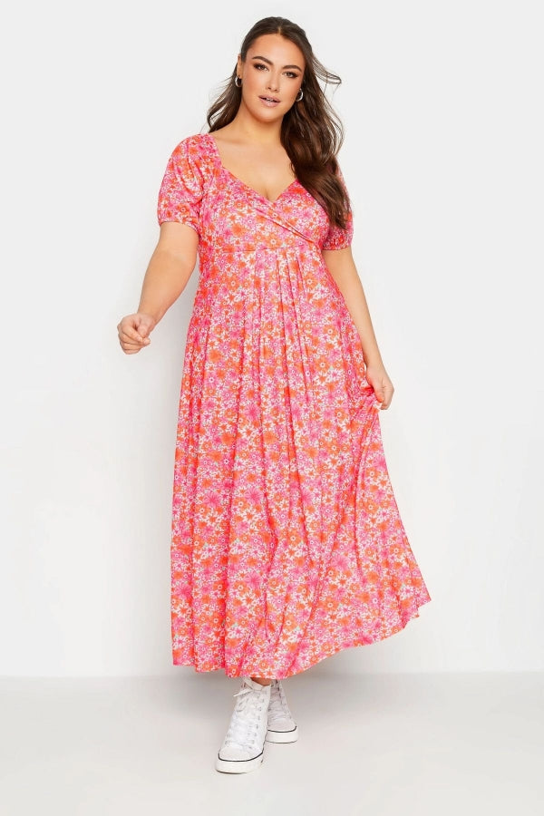 Büyük Beden Desenli Prenses Yaka Yarım Kol Elbise 215508 Vervegrand