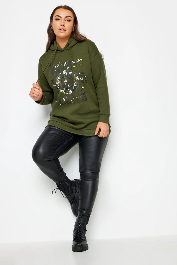 Büyük Beden Uzun Kollu Kapüşonlu Önü Yazı Baskılı Sweatshirt 302834 Vervegrand