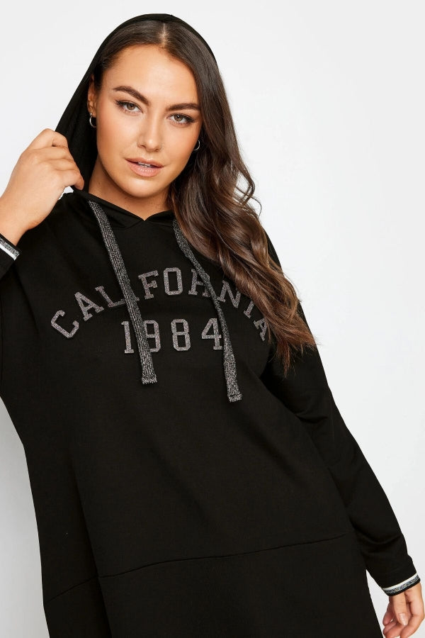 Büyük Beden Uzun Kollu Arkası Uzun Baskılı Kapüşonlu Sweatshirt 302846 Vervegrand