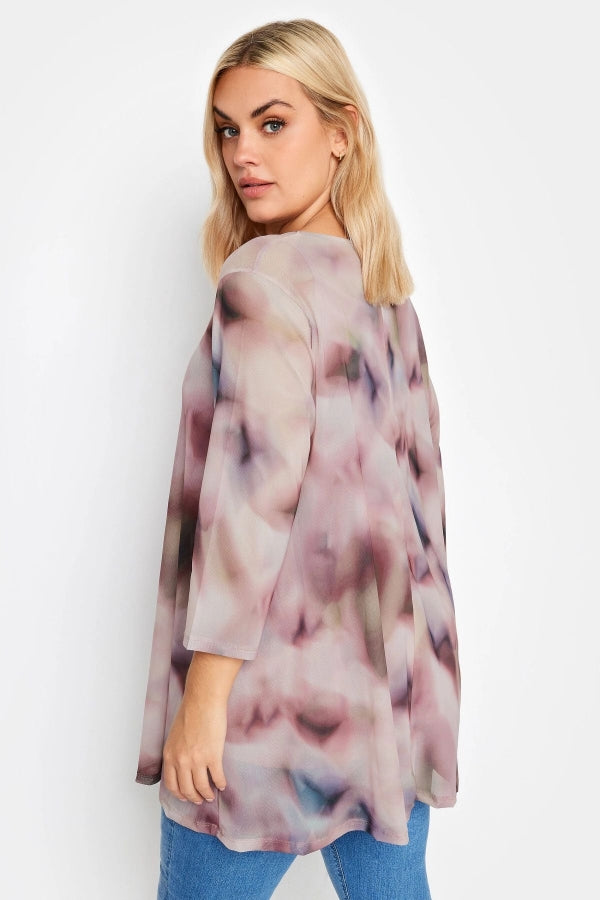 Büyük Beden Bisiklet Yaka Desenli Uzun Kollu Tül Bluz 302702 Vervegrand