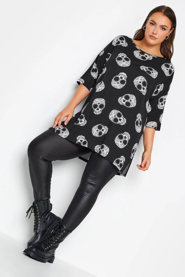 Büyük Beden Bisiklet Yaka Kuru Kafa Baskılı Yarım Kollu T-shirt 321252 Vervegrand