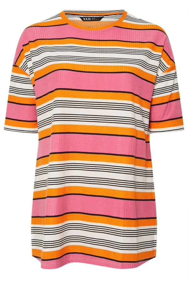 Büyük Beden Çizgili Yırtmaç Detaylı T-shirt 303505 Vervegrand