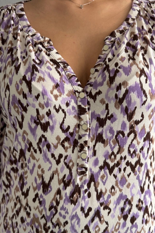 Büyük Beden V Yaka Önü Düğmeli Kolları Katlama Detaylı Likralı Bluz 1017 Vervegrand