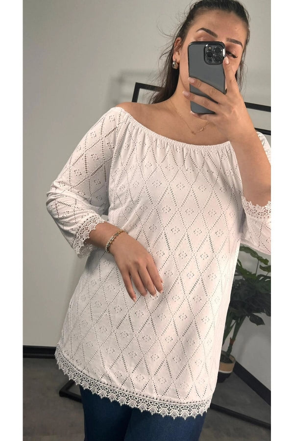 Büyük Beden Bisiklet Yaka Dantel Detaylı Fakir Bol Bluz 301195 Vervegrand