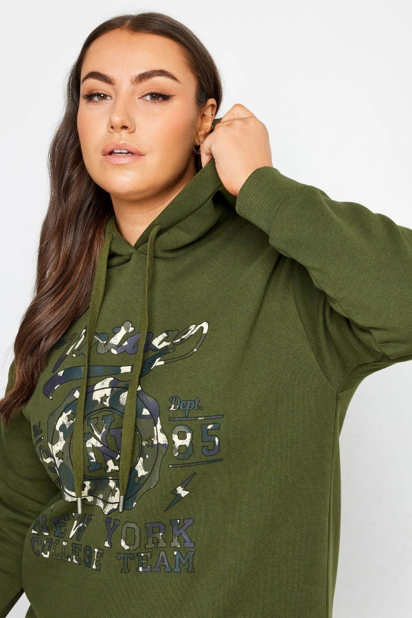 Büyük Beden Uzun Kollu Kapüşonlu Önü Yazı Baskılı Sweatshirt 302834 Vervegrand