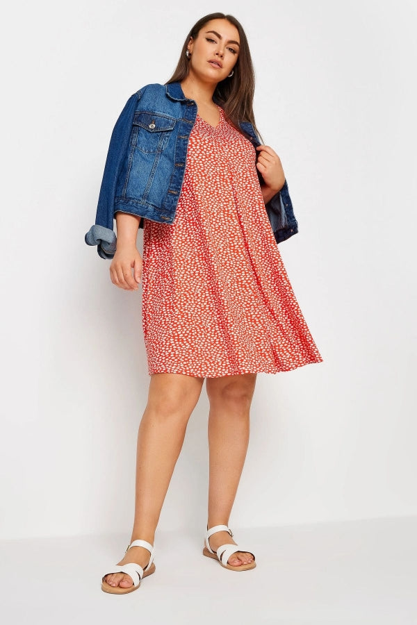 Büyük Beden V Yaka Sıfır Kol Desenli Kısa Elbise 303112 Vervegrand