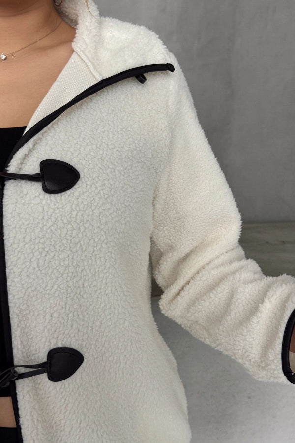 Büyük Beden Önü Kapamalı Cepli Uzun Kollu Peluş Mont 301816 Vervegrand