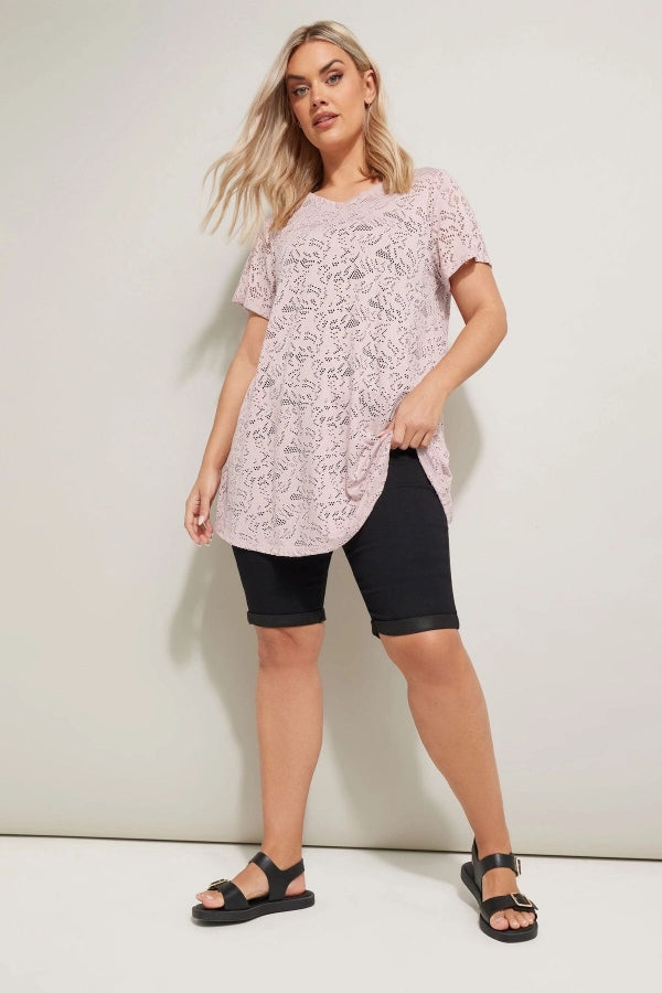 Büyük Beden V Yaka Kolsuz Astarsız Dantel T-shirt 304090 Vervegrand